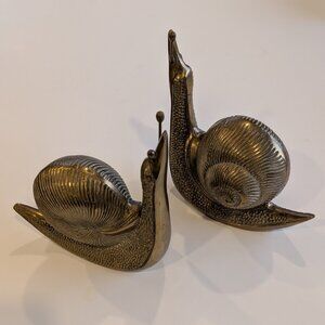 Vintage MCM Brass Snails Set of Two - 7"
